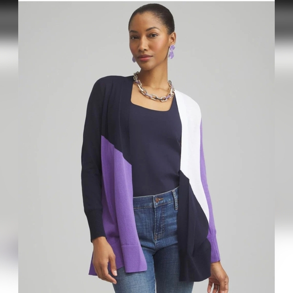 Chicos Ella Colorblock Open Front Long Sleeve Cardigan NWOT - Picture 12 of 12